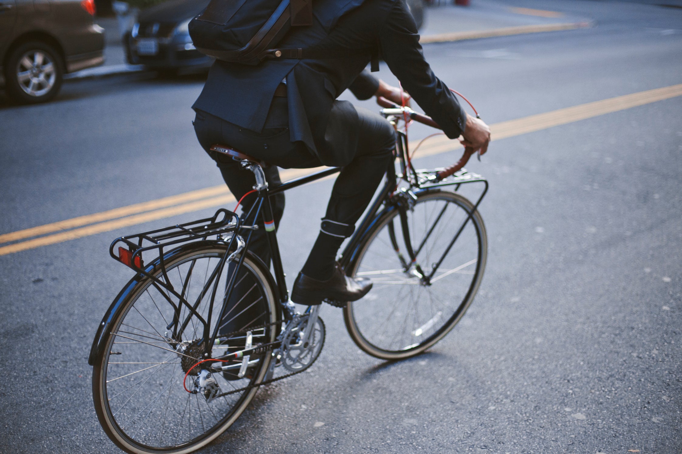 cycling to work with a suit