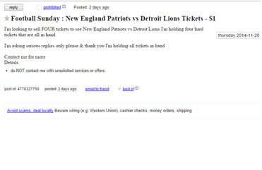 BUFFALO BILLS VS NEW ENGLAND PATRIOTS - tickets - by owner - event sale -  craigslist