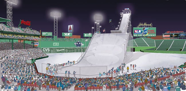 This huge snow ramp in Fenway Park is 4 times as tall as the Green