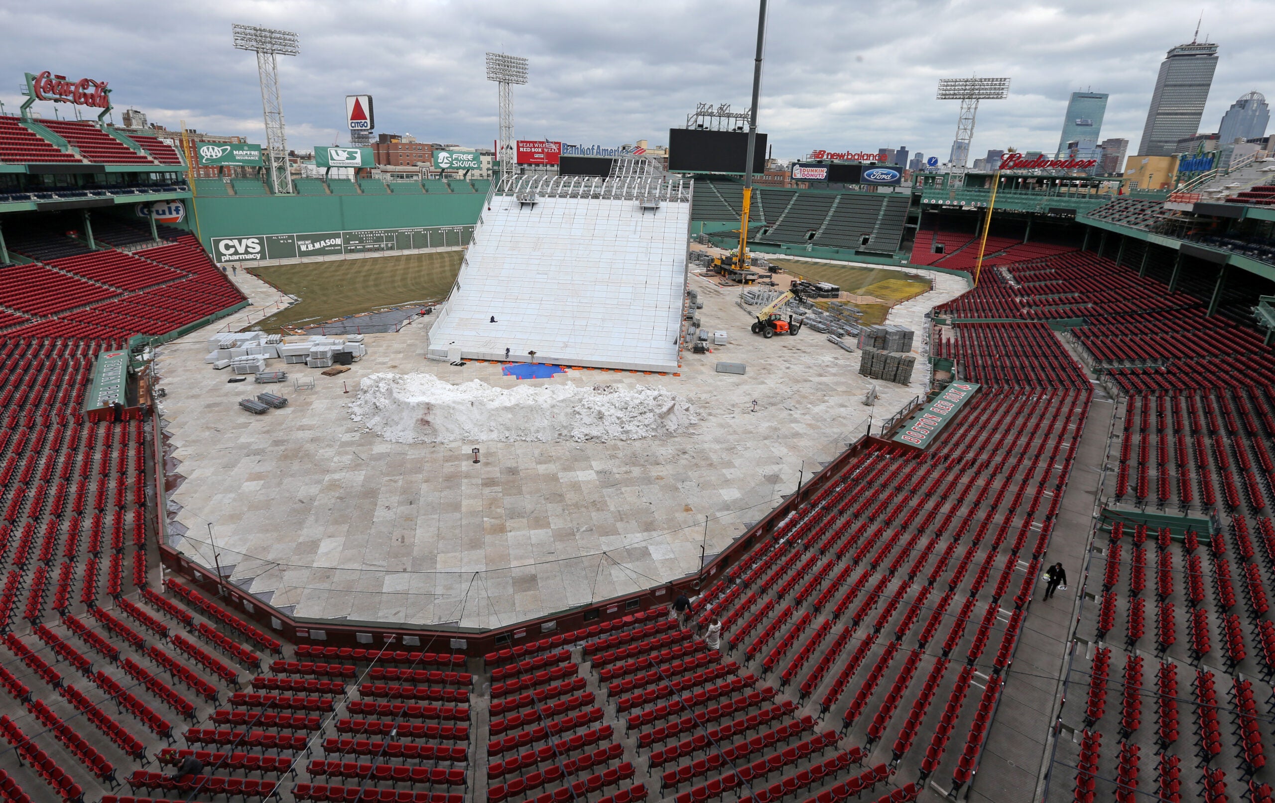 This huge snow ramp in Fenway Park is 4 times as tall as the Green