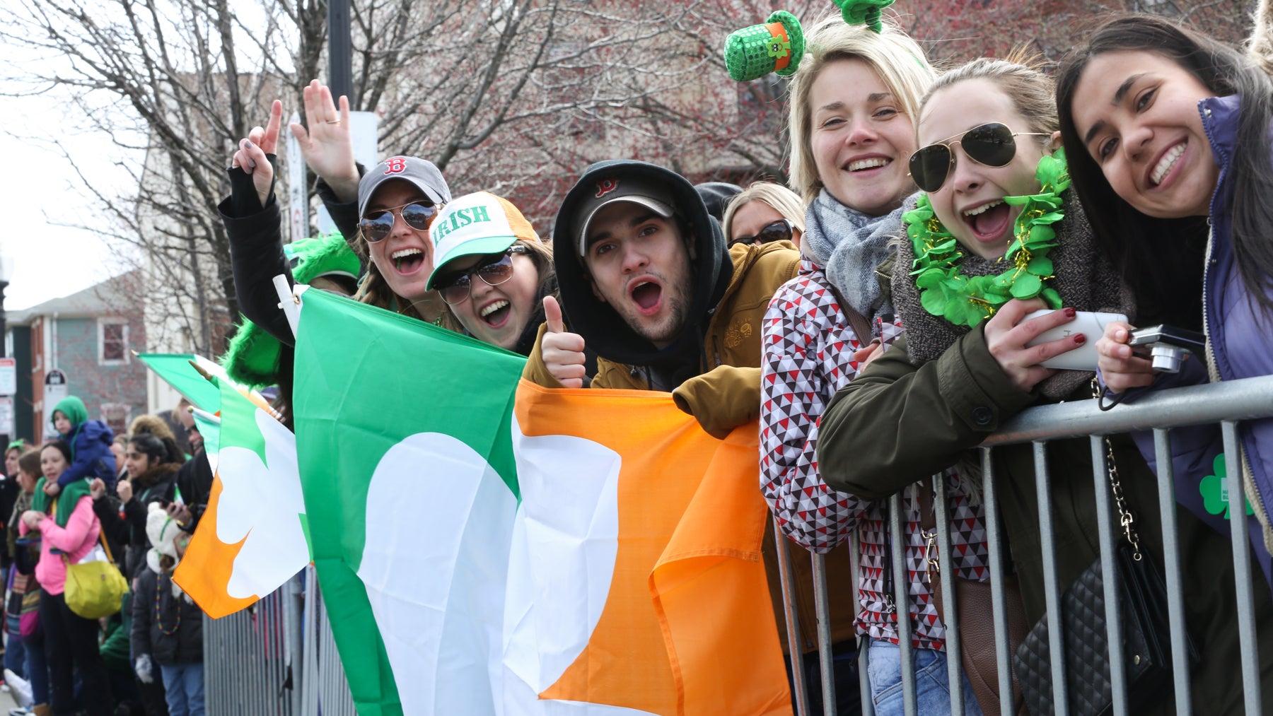 The crowd cheered along the route of the St. Patrick's Day Parade.
