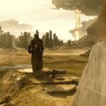 Batman surveys the desert in a scene from Batman v Superman.