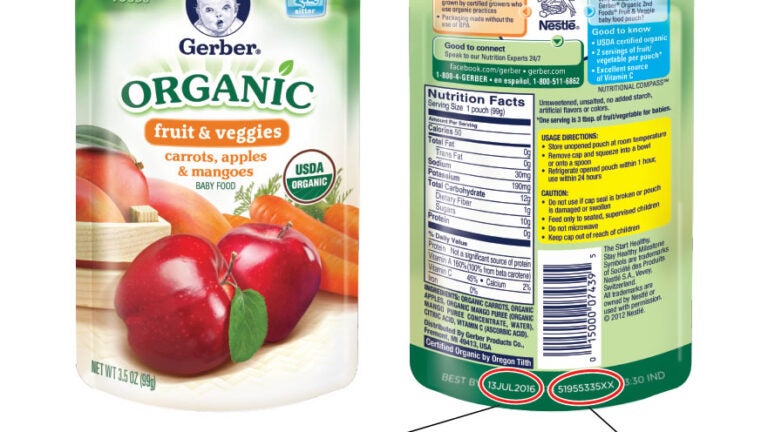 Gerber recalls two kinds of organic baby food pouches