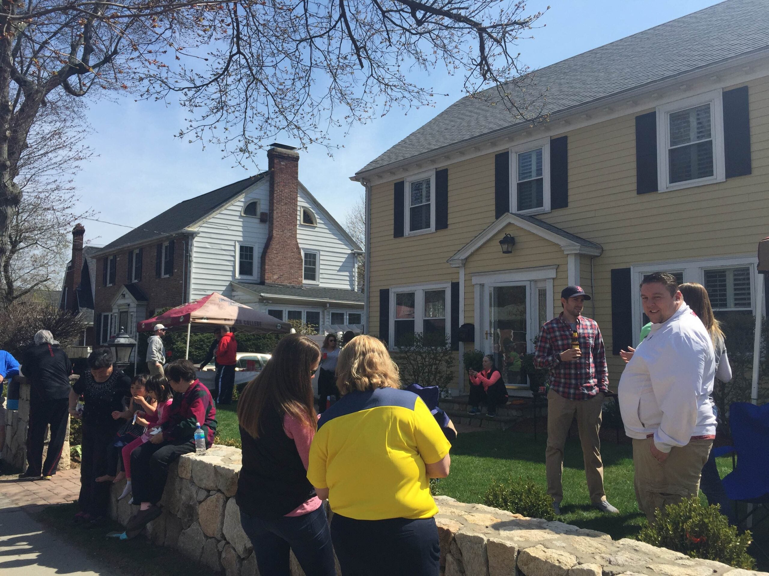 There's a Boston Marathon party at the foot of the Newton hills