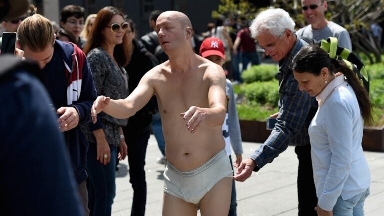Statue of man in underwear causes stir at Wellesley College - The Boston  Globe
