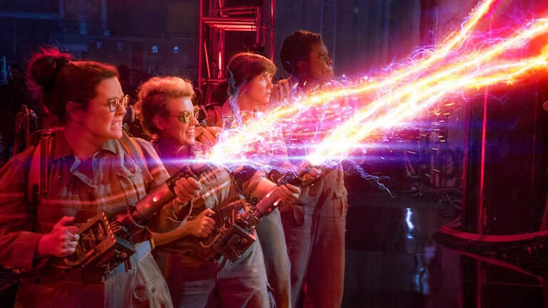The Ghostbusters Abby (Melissa McCarthy), Holtzmann (Kate McKinnon), Erin (Kristen Wiig) and Patty (Leslie Jones) in Columbia Pictures' GHOSTBUSTERS.