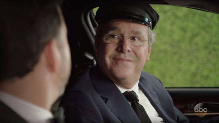 Jeb Bush and Jimmy Kimmel during a sketch at the 2016 Emmy Awards.