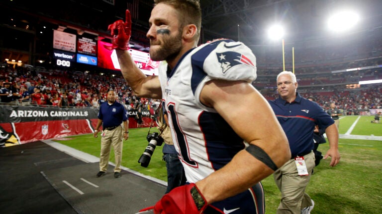 From left New England Patriots wide receiver Julian Edelman (11