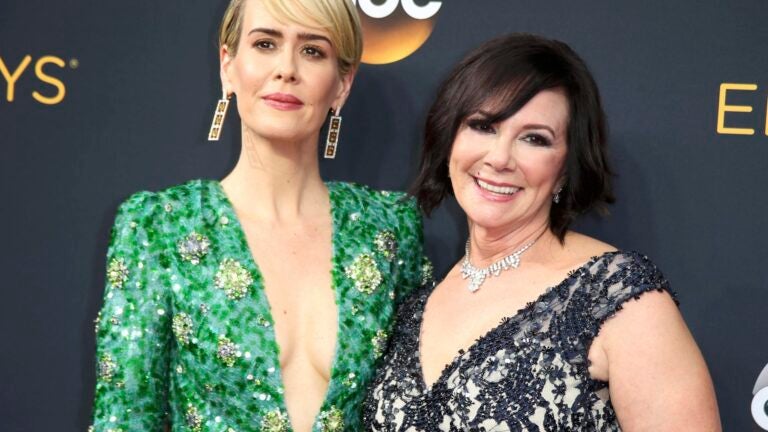 Actress Sarah Paulson from FX Network's "The People v. O. J. Simpson: American Crime Story" and prosecutor Marcia Clark arrive at the 68th Primetime Emmy Awards in Los Angeles, California U.S., September 18, 2016. REUTERS/Lucy Nicholson