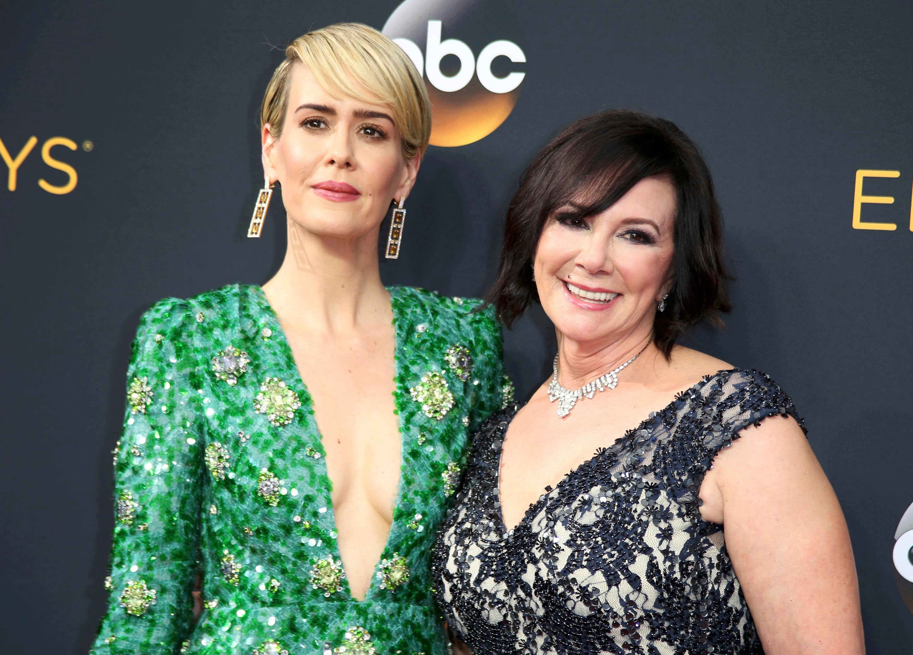 Actress Sarah Paulson from FX Network's "The People v. O. J. Simpson: American Crime Story" and prosecutor Marcia Clark arrive at the 68th Primetime Emmy Awards in Los Angeles, California U.S., September 18, 2016. REUTERS/Lucy Nicholson
