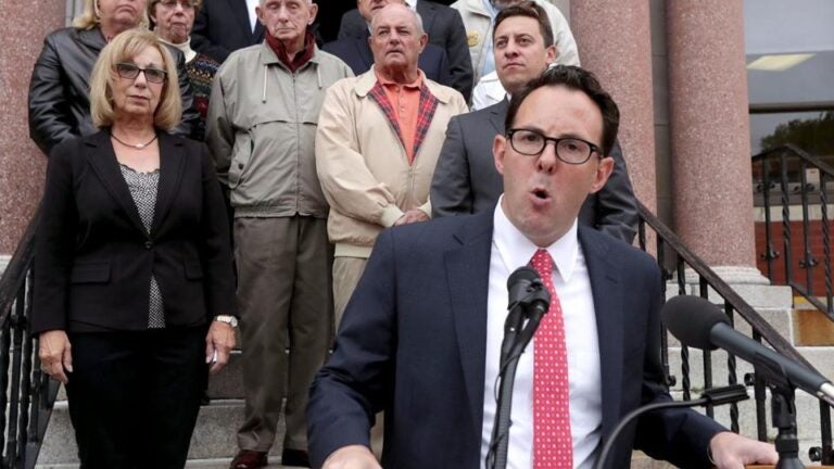 Revere Mayor Brian Arrigo (foreground) spoke during a press conference.