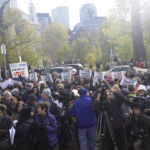 A crowd outside the State House.