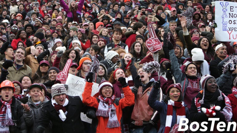 Harvard Crimson fans cheer during the 2014 Harvard-Yale football game.