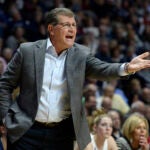 Geno Auriemma during a Connecticut women's basketball game in 2016.