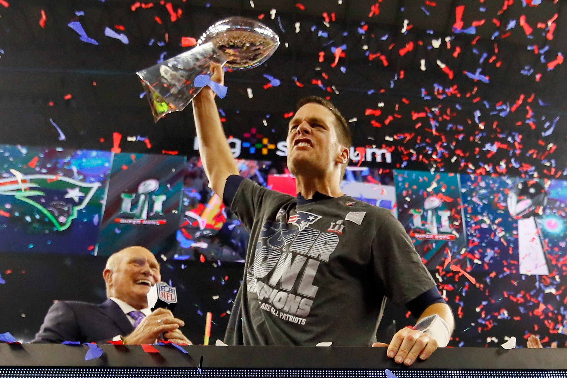 On March 28th (3/28), Tom Brady celebrates the time the Falcons