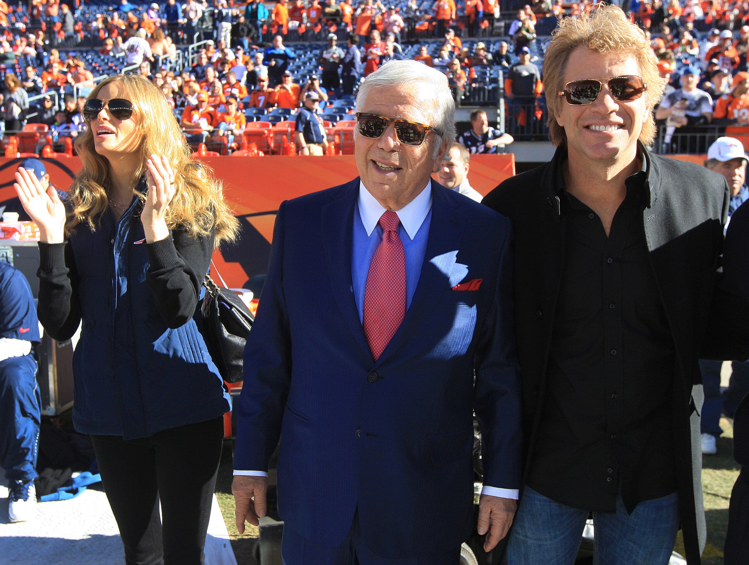 Jon Bon Jovi (L), New England Patriots Owner Robert Kraft, and