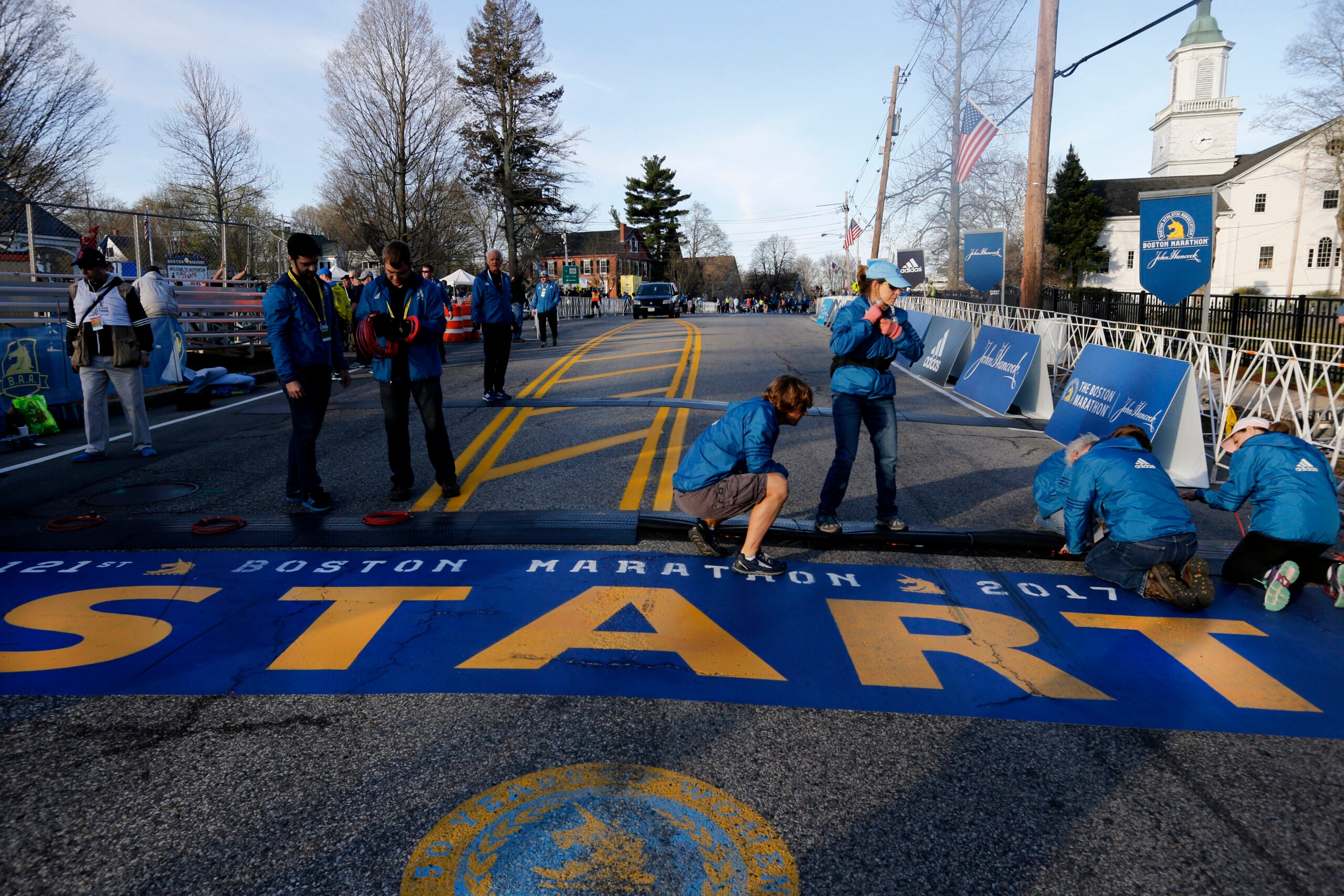 Boston Marathon starting line painted in Hopkinton