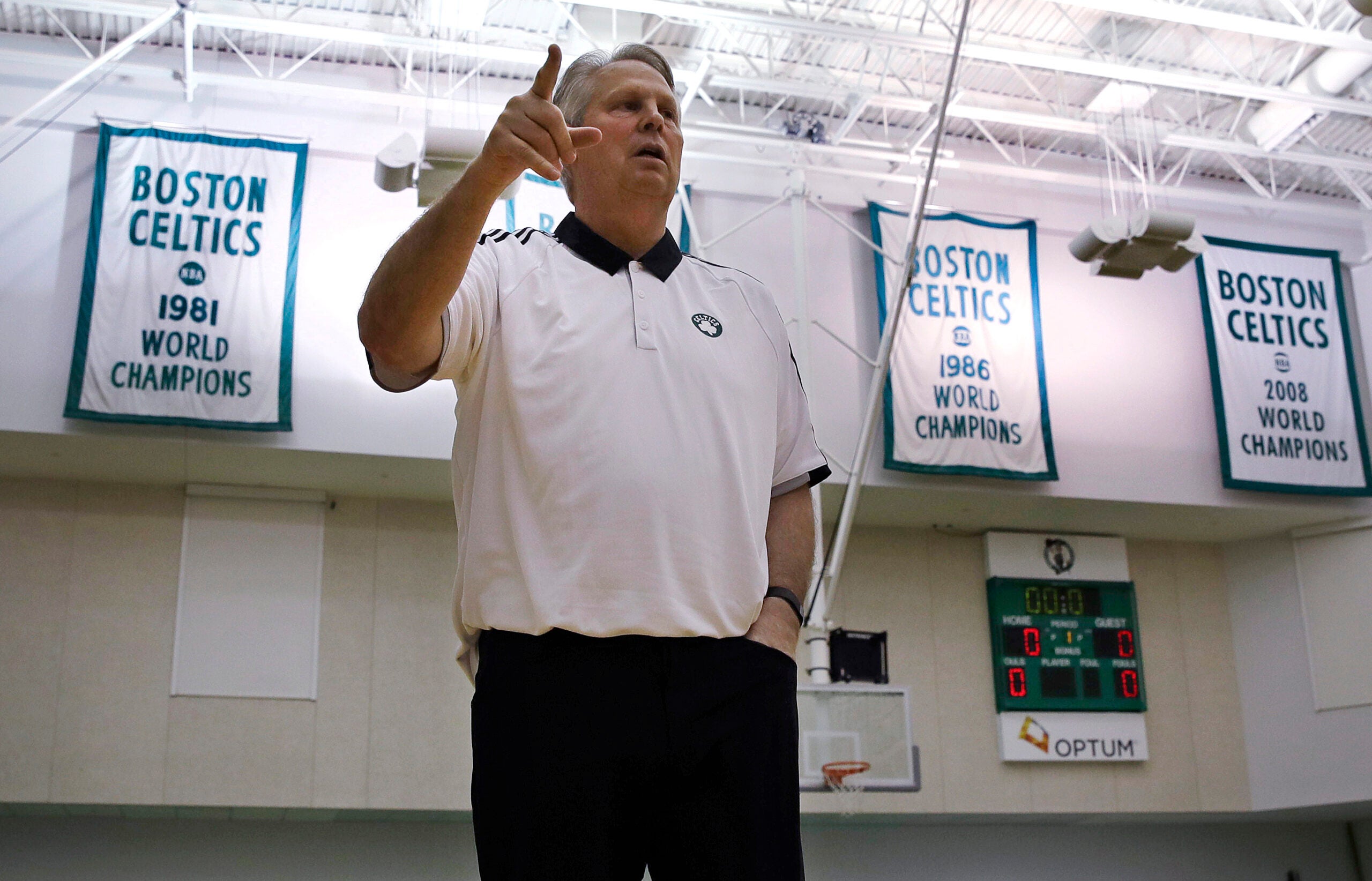 What's it all about? Jays' Danny Ainge (right) can't seem to