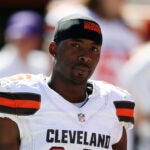 FILE - In this Sept. 20, 2015, file photo, Cleveland Browns wide receiver Andrew Hawkins is shown during an NFL football game against the Tennessee Titans, in Cleveland. The Browns have released wide receiver Andrew Hawkins after three seasons. The team terminated Hawkins’ contract on Monday, Feb. 27, 2017, cutting ties with one of the team’s most respected players.(AP Photo/Ron Schwane, File)