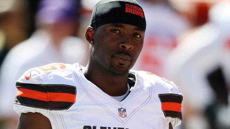 FILE - In this Sept. 20, 2015, file photo, Cleveland Browns wide receiver Andrew Hawkins is shown during an NFL football game against the Tennessee Titans, in Cleveland. The Browns have released wide receiver Andrew Hawkins after three seasons. The team terminated Hawkins’ contract on Monday, Feb. 27, 2017, cutting ties with one of the team’s most respected players.(AP Photo/Ron Schwane, File)