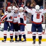 Nicklas Backstrom, Brett Connolly, Evgeny Kuznetsov, Alex Ovechkin
