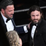 Ben Affleck congratulates his brother Casey Affleck for winning the Best Actor Oscar at the 89th Academy Awards in 2017.