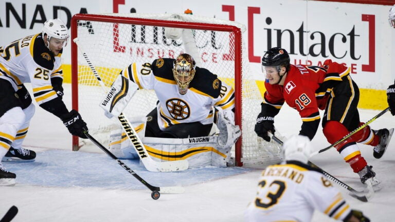Tuukka Rask, Brandon Carlo, Matthew Tkachuk