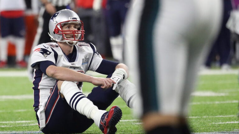 Tom Brady reacts after fumbling the ball during the fourth quarter.