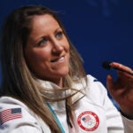Meghan Duggan of the United States Women's Ice Hockey team after winning a gold medal at the 2018 Olympics.