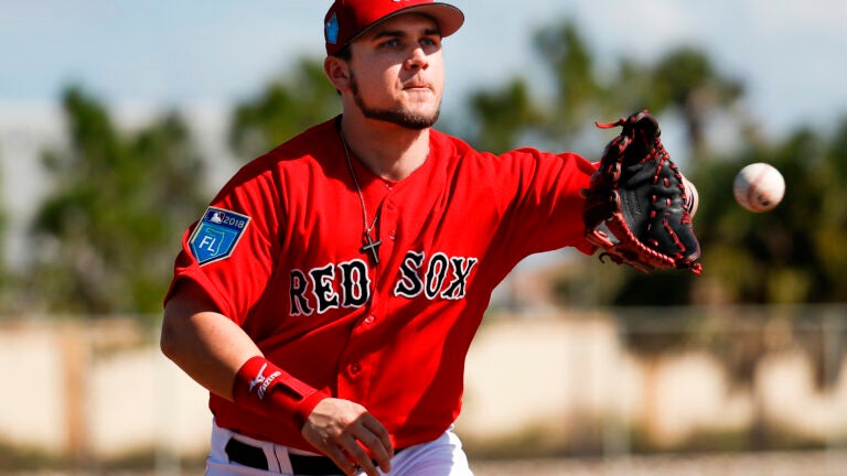 Michael Chavis of the Boston Red Sox looks on during the second