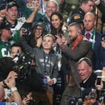 Justin Timberlake with Ryan McKenna during the Super Bowl 52halftime show.