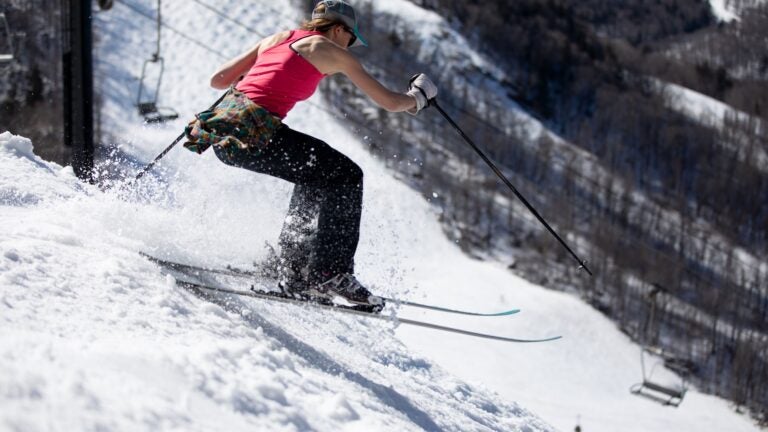 A skier enjoys the spring conditions at Killington.