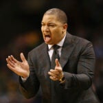Tyronn Lue of the Cleveland Cavaliers reacts in the first half against the Boston Celtics during Game Two of the 2018 NBA Eastern Conference Finals