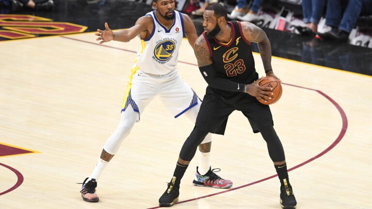 LeBron James and Kevin Durant during the 2018 NBA Finals. Both could become free agents this summer.