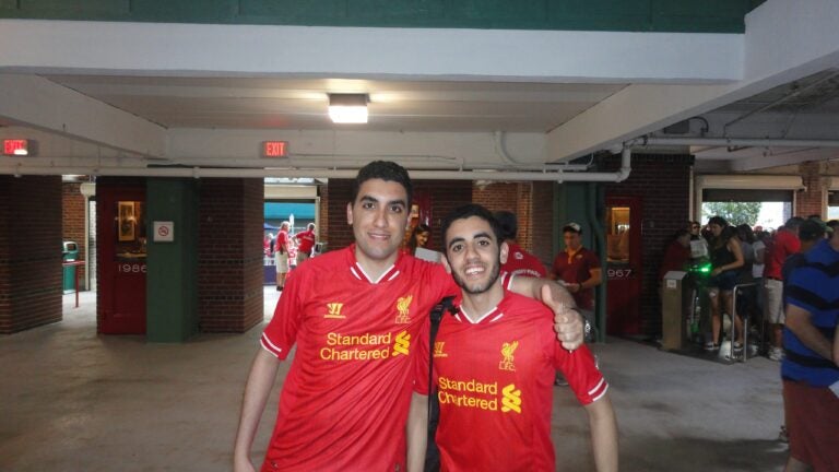 Omar and his brother at Fenway Park in 2014 for a Liverpool-Roma game.