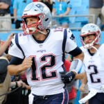 Tom Brady before the Patriots-Panthers preseason game in 2018.
