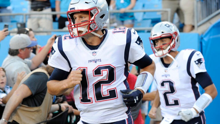 Tom Brady before the Patriots-Panthers preseason game in 2018.