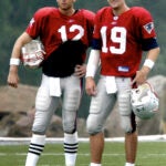 Tom Brady and Damon Huard in August, 2003.