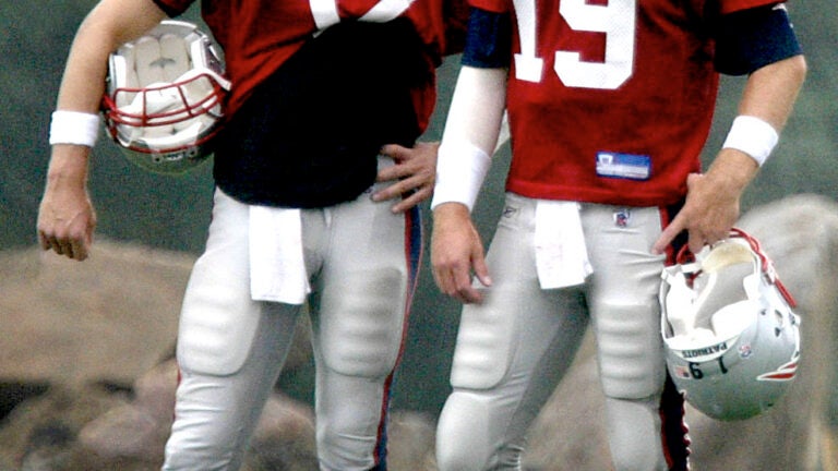 Tom Brady and Damon Huard in August, 2003.