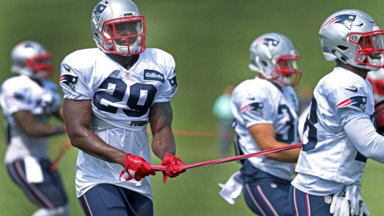 Running back Sony Michel at Patriots practice.
