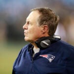 Bill Belichick on the sidelines during the Patriots-Panthers preseason game.