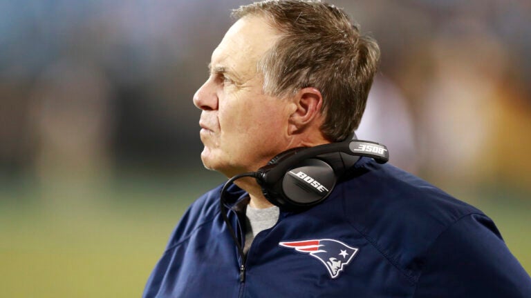 Bill Belichick on the sidelines during the Patriots-Panthers preseason game.