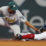 Mookie Betts gets a stolen base for the Red Sox.
