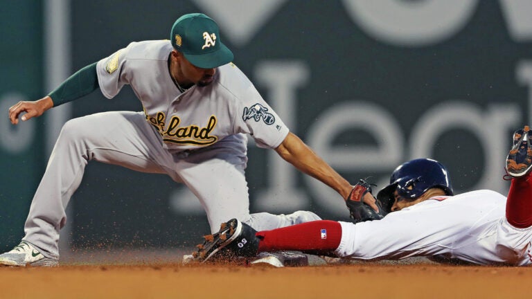 Mookie Betts gets a stolen base for the Red Sox.