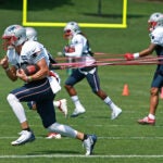 Patriots receivers on the practice field on Aug. 27, 2018.