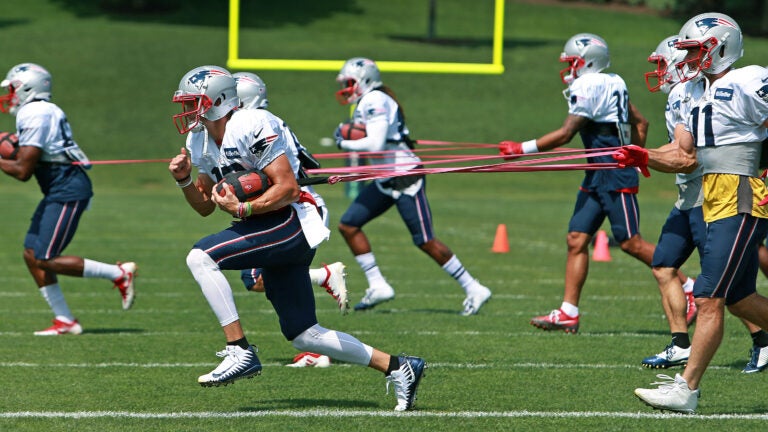 Patriots receivers on the practice field on Aug. 27, 2018.