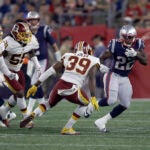 Ralph Webb during the Patriots' preseason opener against Washington in 2018.