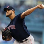 Eduardo Rodriguez pitching for the Red Sox in Game 4 of the 2018 World Series.