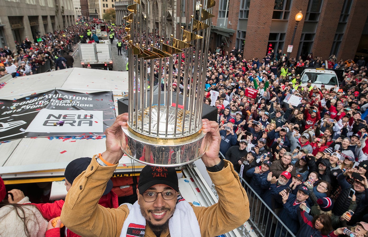 Red Sox World Series trophies come to town