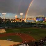 A rainbow is seen over Fenway Park before Game 2 of the World Series.